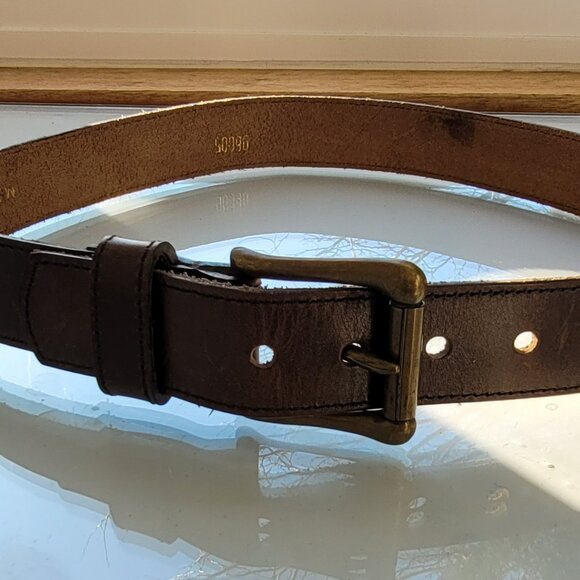 Vintage Brown Leather Belt with Brass Buckle Size M - Picture 2 of 6